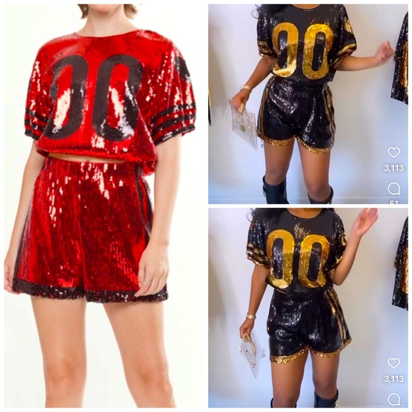 Football Game Day Sequin Diubke Zero Set - Picture 1 of 4
